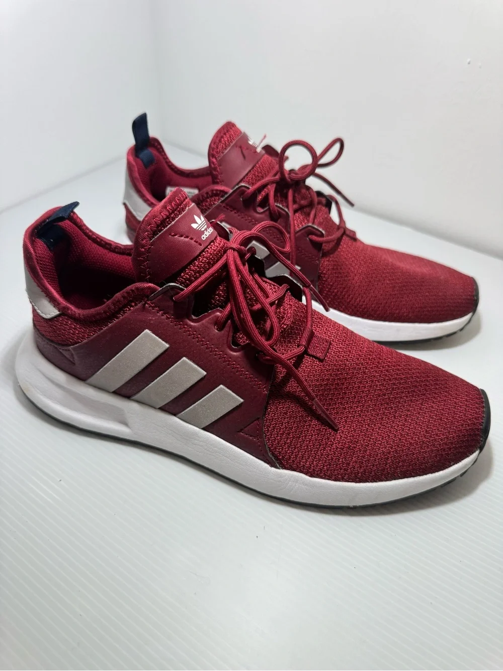 adidas Men’s Maroon Knit Lace-Up Sneakers with White Stripes
